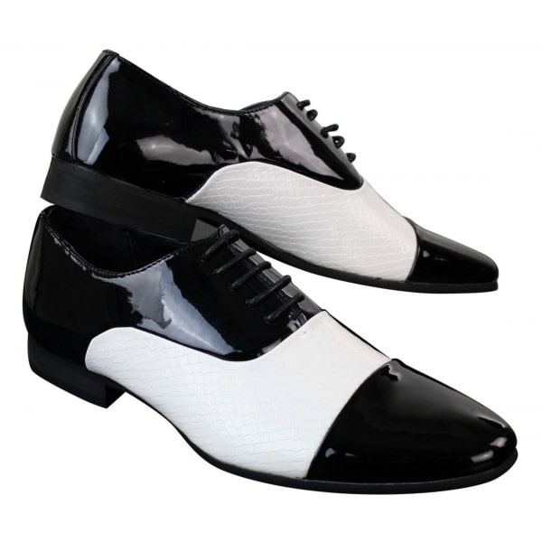 Mens Laced Smart Shiny Patent Snake Skin Italian Design Leather Shoes Black White