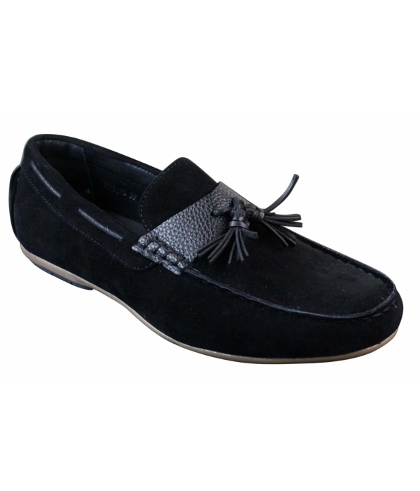 Mens Slip On Leather Inner PU Suede Driving Shoes Tassle Loafers Smart Casual