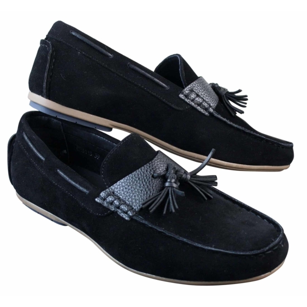 Mens Slip On Leather Inner PU Suede Driving Shoes Tassle Loafers Smart Casual