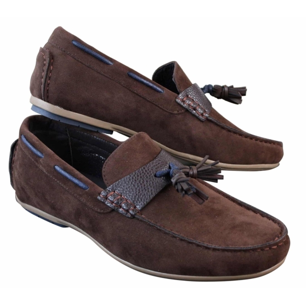 Mens Slip On Leather Inner PU Suede Driving Shoes Tassle Loafers Smart Casual