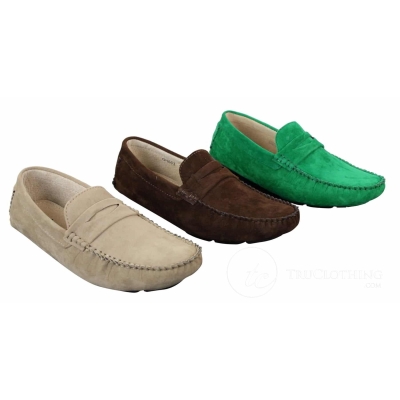 Mens Slip On Suede Leather Shoes Moccasin Loafers Smart Casual Brown Beige