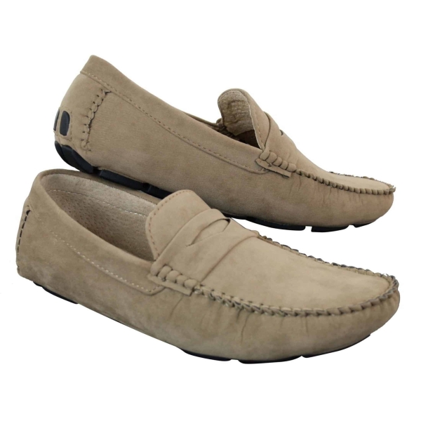 Mens Slip On Suede Leather Shoes Moccasin Loafers Smart Casual Brown Beige