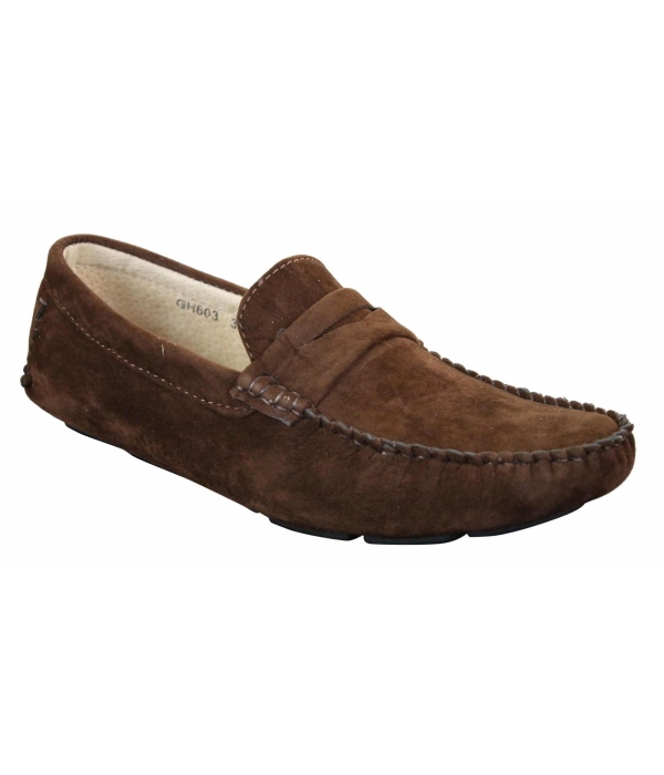 Mens Slip On Suede Leather Shoes Moccasin Loafers Smart Casual Brown Beige