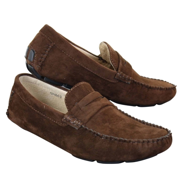 Mens Slip On Suede Leather Shoes Moccasin Loafers Smart Casual Brown Beige