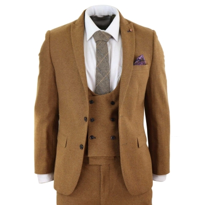 Harry Brown - Mens Tan Brown Wool 3 Piece Suit