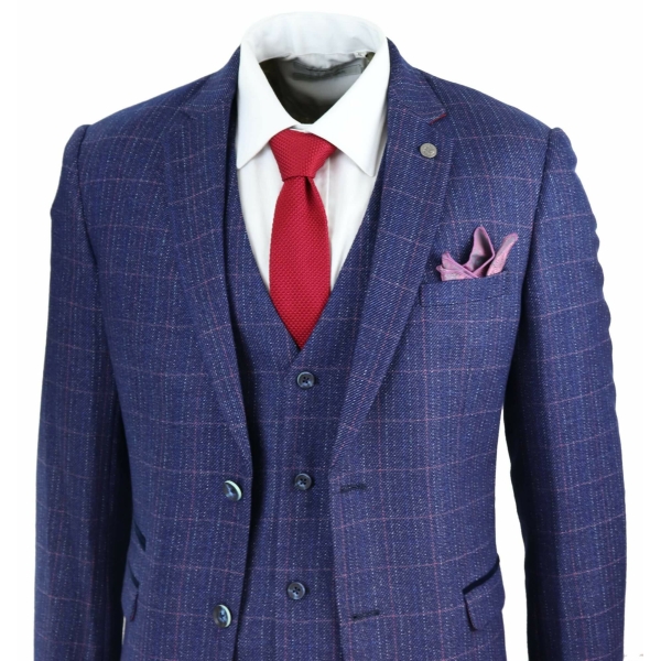 Mens Blue Purple Check 3 Piece Suit