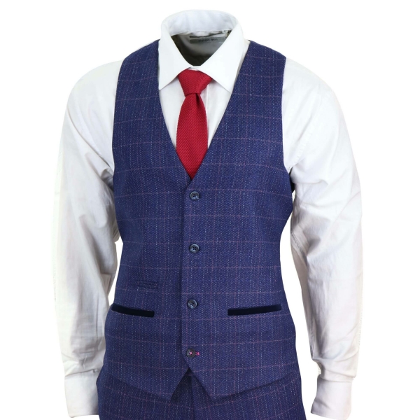 Mens Blue Purple Check 3 Piece Suit