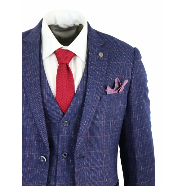 Mens Blue Purple Check 3 Piece Suit