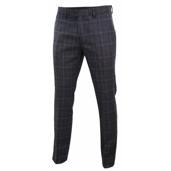 Mens Tweed Check Vintage Trousers - Charcoal