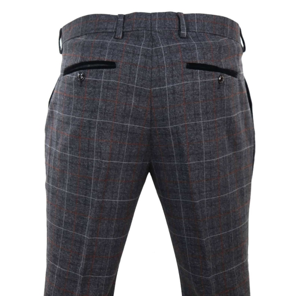 Mens Tweed Check Vintage Trousers - Charcoal