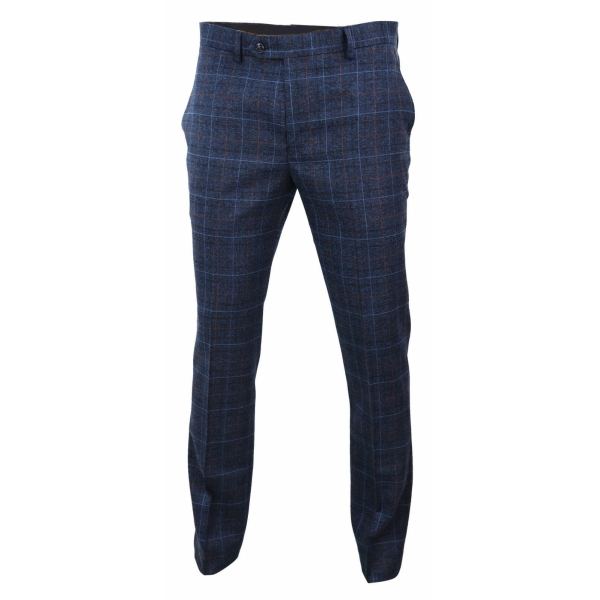 Mens Tweed Check Vintage Trousers - Navy