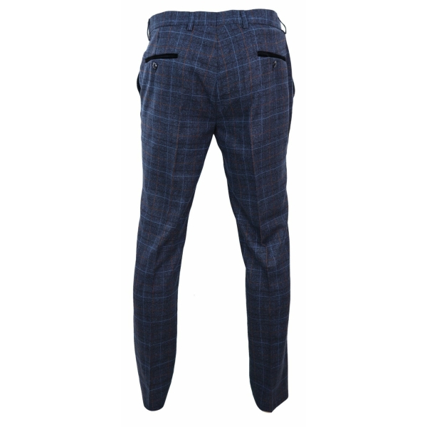 Mens Tweed Check Vintage Trousers - Navy