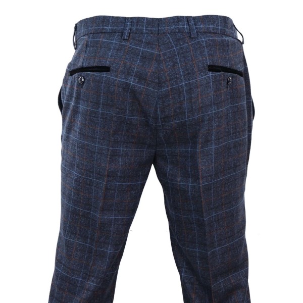 Mens Tweed Check Vintage Trousers - Navy