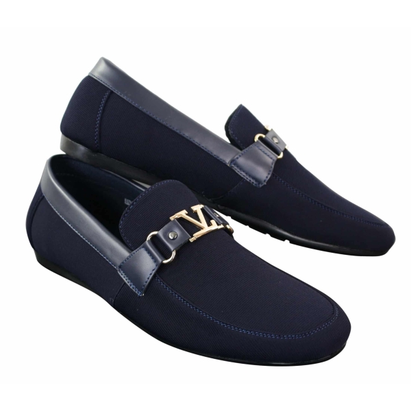 Fiorello HD0112-03 - Mens Iconic Black Navy Italian Design Slip On Smart Casual Loafers Mocassins Driving Shoes