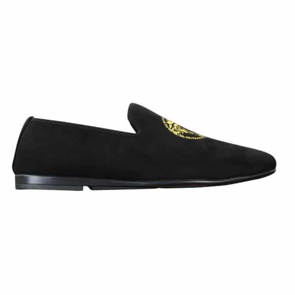 Fiorello HD0112-04 - Mens Black Iconic Medusa Slip On Loafers Moccasins Driving Shoes PU Suede Italian