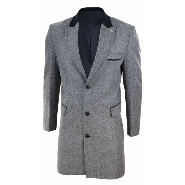 Herringbone Tweed 3/4 Long Overcoat-Grey