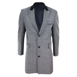 Herringbone Tweed 3/4 Long Overcoat-Grey