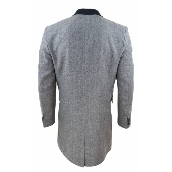 Herringbone Tweed 3/4 Long Overcoat-Grey