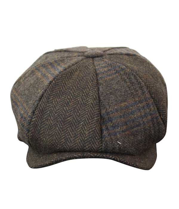 HT6325 - Mens Check Herringbone Tweed Mix Newsboy 8 Panel Hat