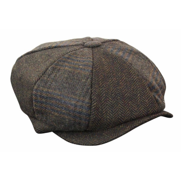 HT6325 - Mens Check Herringbone Tweed Mix Newsboy 8 Panel Hat