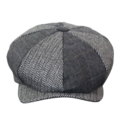 HT6325 - Mens Check Herringbone Tweed Mix Newsboy 8 Panel Hat