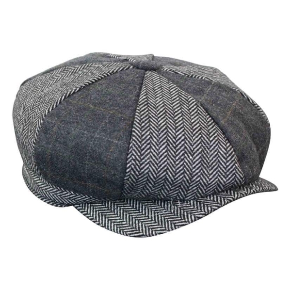 HT6325 - Mens Check Herringbone Tweed Mix Newsboy 8 Panel Hat