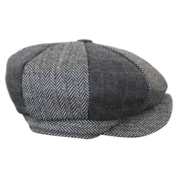 HT6325 - Mens Check Herringbone Tweed Mix Newsboy 8 Panel Hat