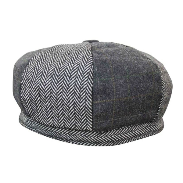 HT6325 - Mens Check Herringbone Tweed Mix Newsboy 8 Panel Hat