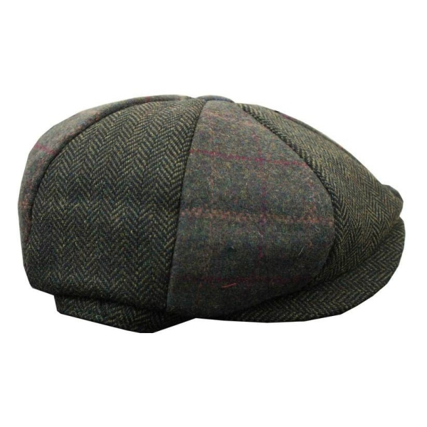 HT6325 - Mens Check Herringbone Tweed Mix Newsboy 8 Panel Hat