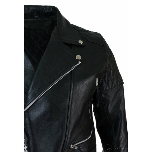 Real Leather Cross Zip Cow Hide Padded Mens Biker Jacket White Black Brando Vintage-Black