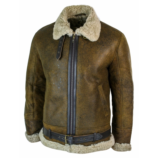 Infinity EK02 Mens Vintage Antique Sherling Sheepskin Cream Fur Air Force Pilot RAF Jacket