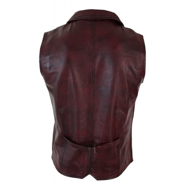 Mens Real Leather Tan Brown Black Smart Casual Gilet Waistcoat Vintage Retro-Burgundy