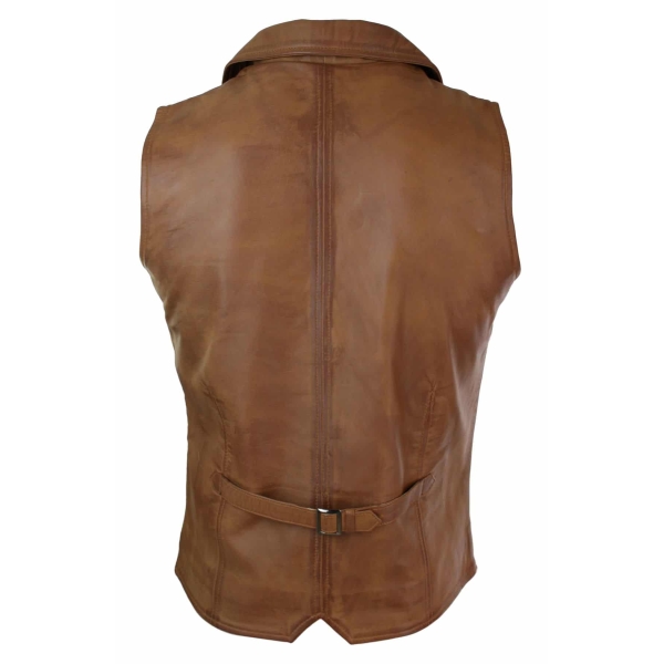 Mens Real Leather Tan Brown Black Smart Casual Gilet Waistcoat Vintage Retro-Tan