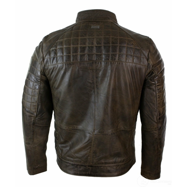 Real Leather Tailored Fit Stitch Designer Mens Zipped Biker Jacket-Brown