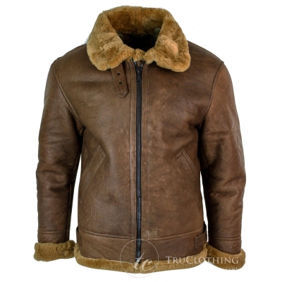 Infinity Rikardo Mens Retro Vintage Classic Real Sheepskin RAF Pilot Flying Jacket Tan Ginger Fur Zip