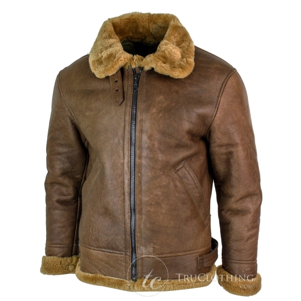 Infinity Rikardo Mens Retro Vintage Classic Real Sheepskin RAF Pilot Flying Jacket Tan Ginger Fur Zip