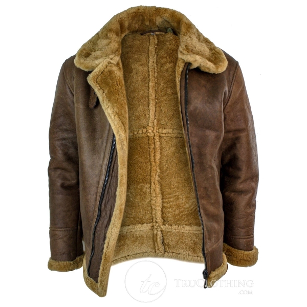 Infinity Rikardo Mens Retro Vintage Classic Real Sheepskin RAF Pilot Flying Jacket Tan Ginger Fur Zip