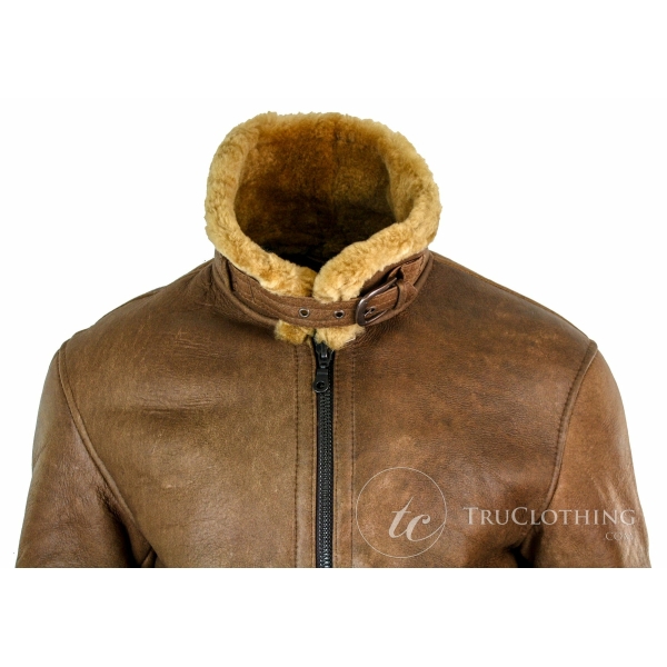 Infinity Rikardo Mens Retro Vintage Classic Real Sheepskin RAF Pilot Flying Jacket Tan Ginger Fur Zip