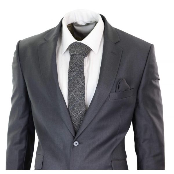 Mens Grey Wool Formal Suit