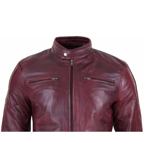 Genuine Real Leather Biker Jacket for Men - Wine Colour