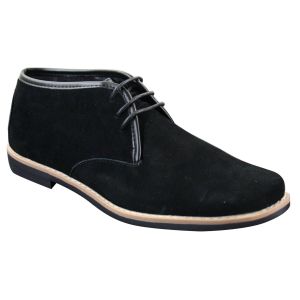 Elong K16 Mens Suede Low Ankle Chelsea Boots Laced Dessert Chukka Shoes Leather Inner Black