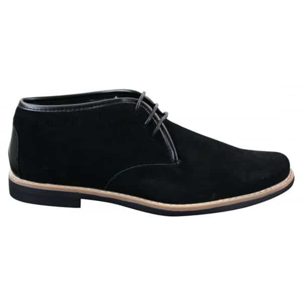 Elong K16 Mens Suede Low Ankle Chelsea Boots Laced Dessert Chukka Shoes Leather Inner Black