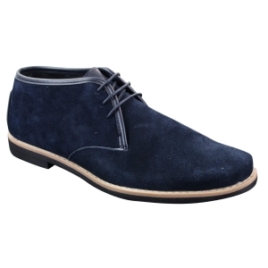 Elong K16 Mens Suede Low Ankle Chelsea Boots Laced Dessert Chukka Shoes Leather Inner Navy