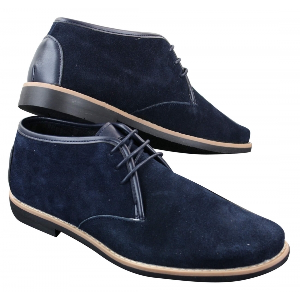 Elong K16 Mens Suede Low Ankle Chelsea Boots Laced Dessert Chukka Shoes Leather Inner Navy