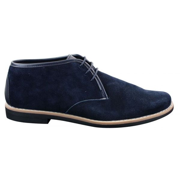 Elong K16 Mens Suede Low Ankle Chelsea Boots Laced Dessert Chukka Shoes Leather Inner Navy