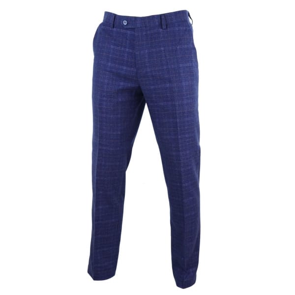 Mens Blue Tweed Check Trousers - Cavani Kaiser