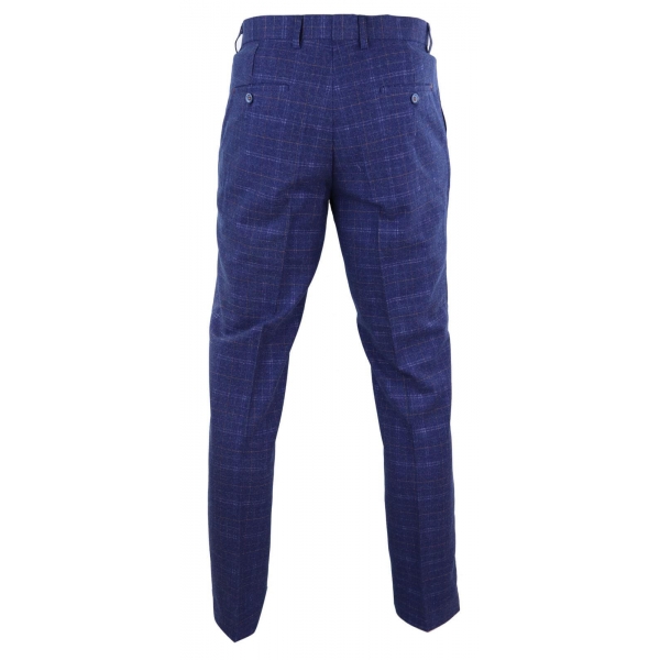 Mens Blue Tweed Check Trousers - Cavani Kaiser