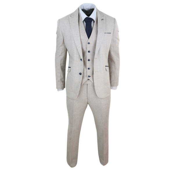 Mens Cream Vintage 3 Piece Suit