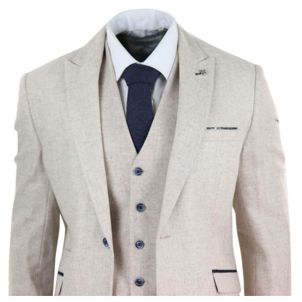 Mens Cream Vintage 3 Piece Suit