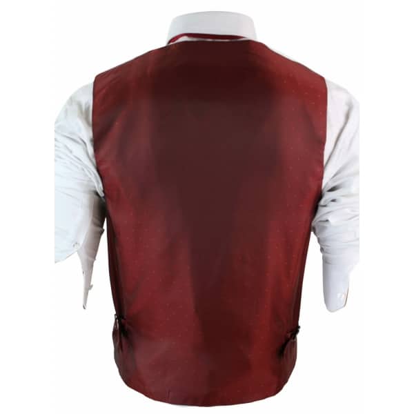 Marc Darcy Len Mati - Mens Slim Fit Burgundy Maroon Black Herringbone Tweed Vintage Retro Waistcoat